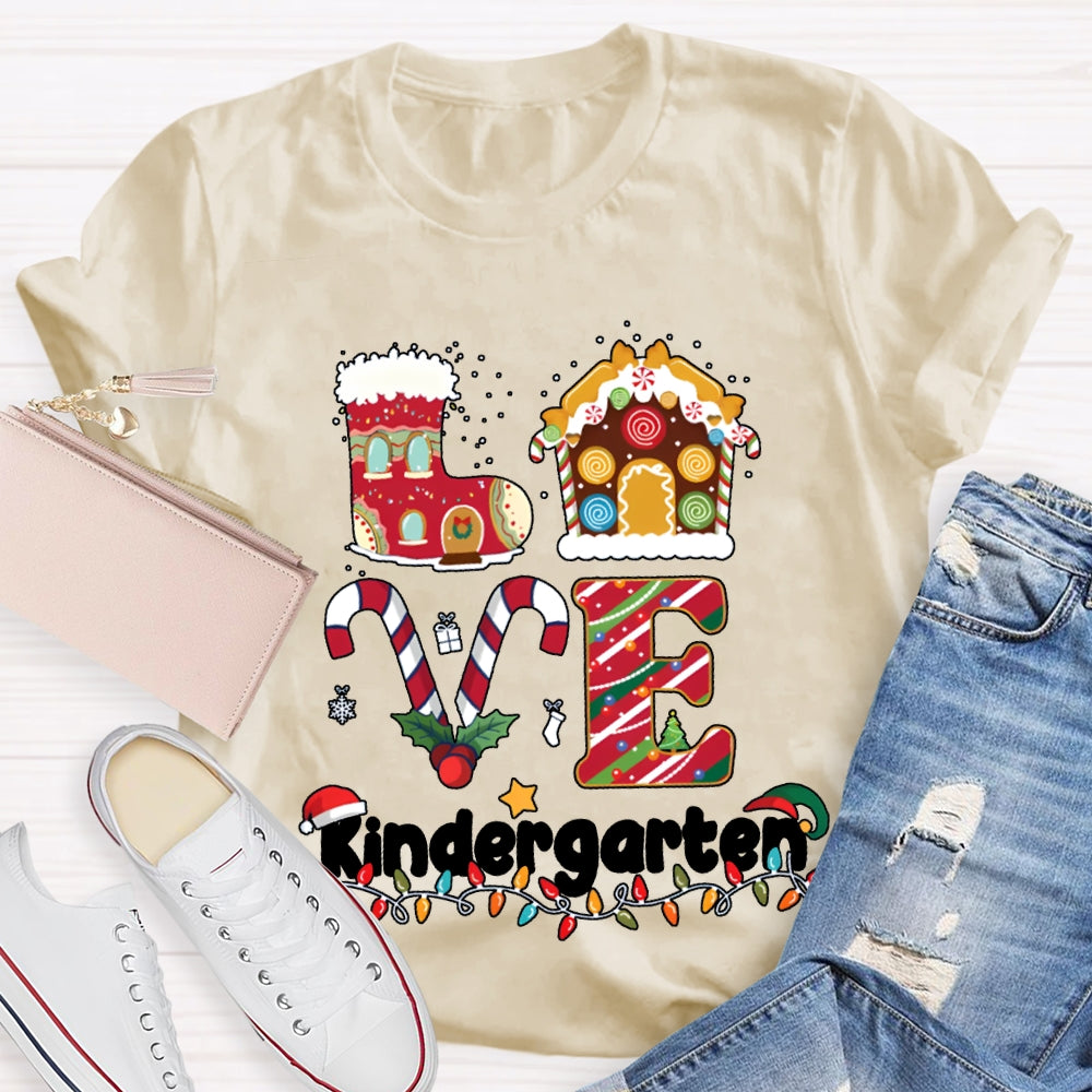Personalized Grade Love Kindergarten Christmas Lights And Christmas Vibes T-shirt