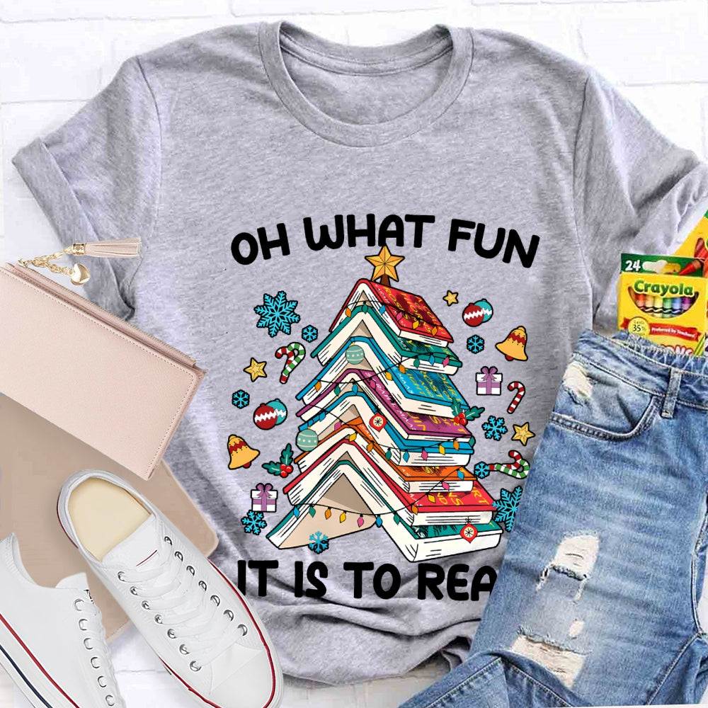 Oh What Fun It Is To Read Christmas Trees And Books T-shirt