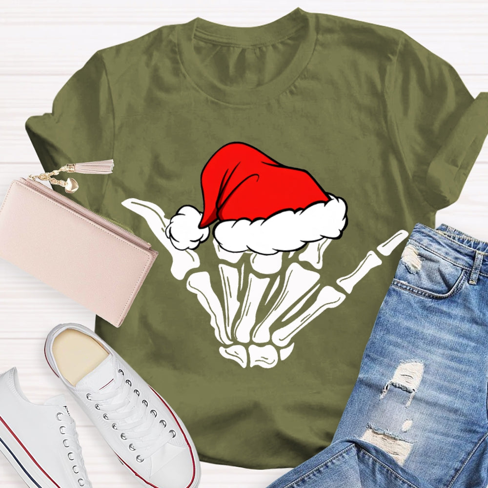 Merry Christmas Vibes Santa Hat And Skull Fingers T-shirt