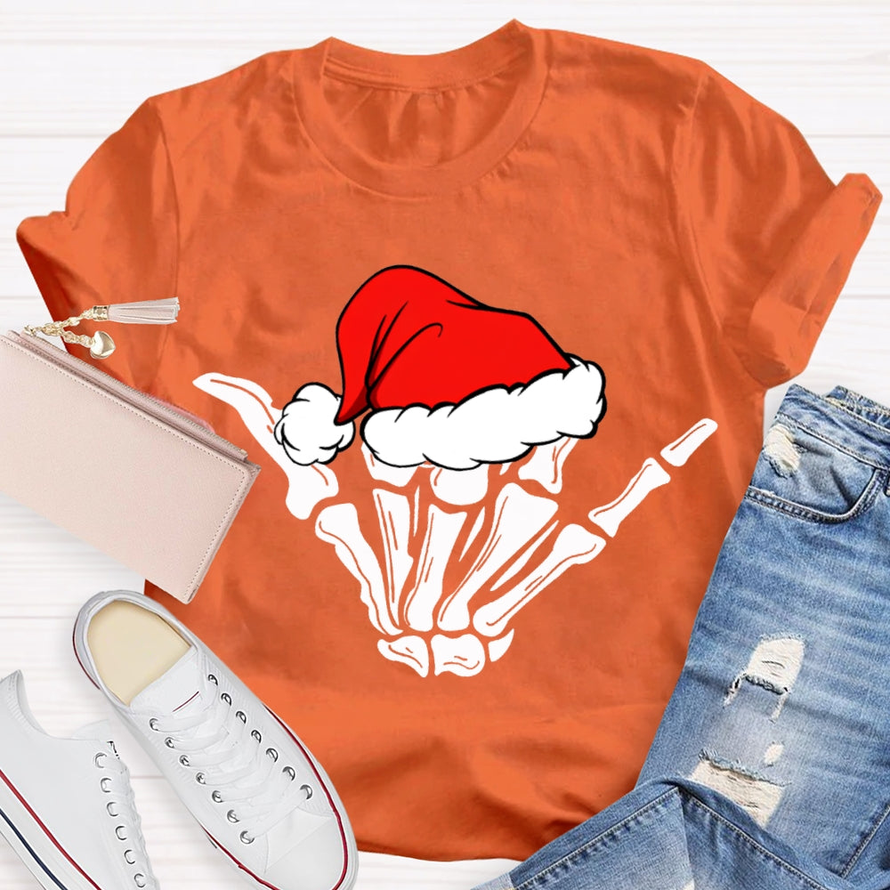 Merry Christmas Vibes Santa Hat And Skull Fingers T-shirt