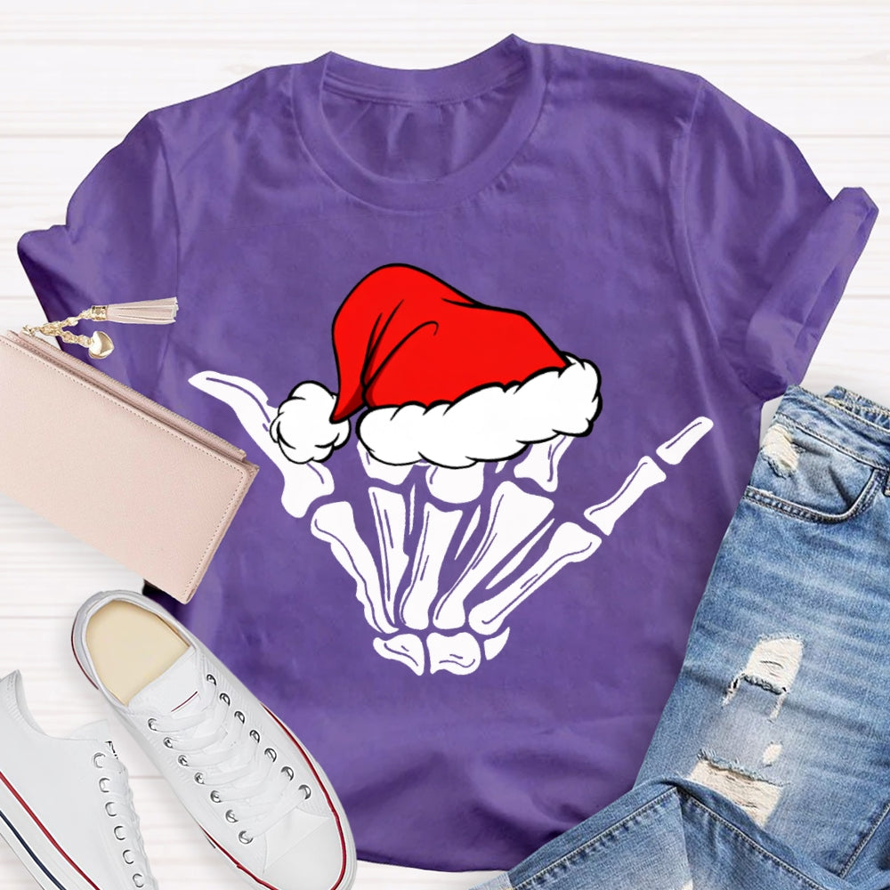 Merry Christmas Vibes Santa Hat And Skull Fingers T-shirt