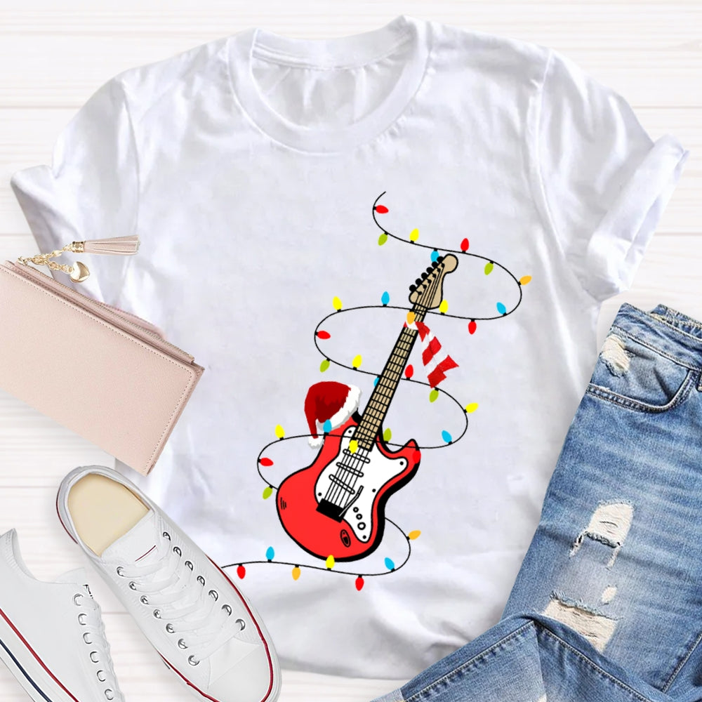 Christmas Music Teacher Guitar And Christmas Lights T-shirt