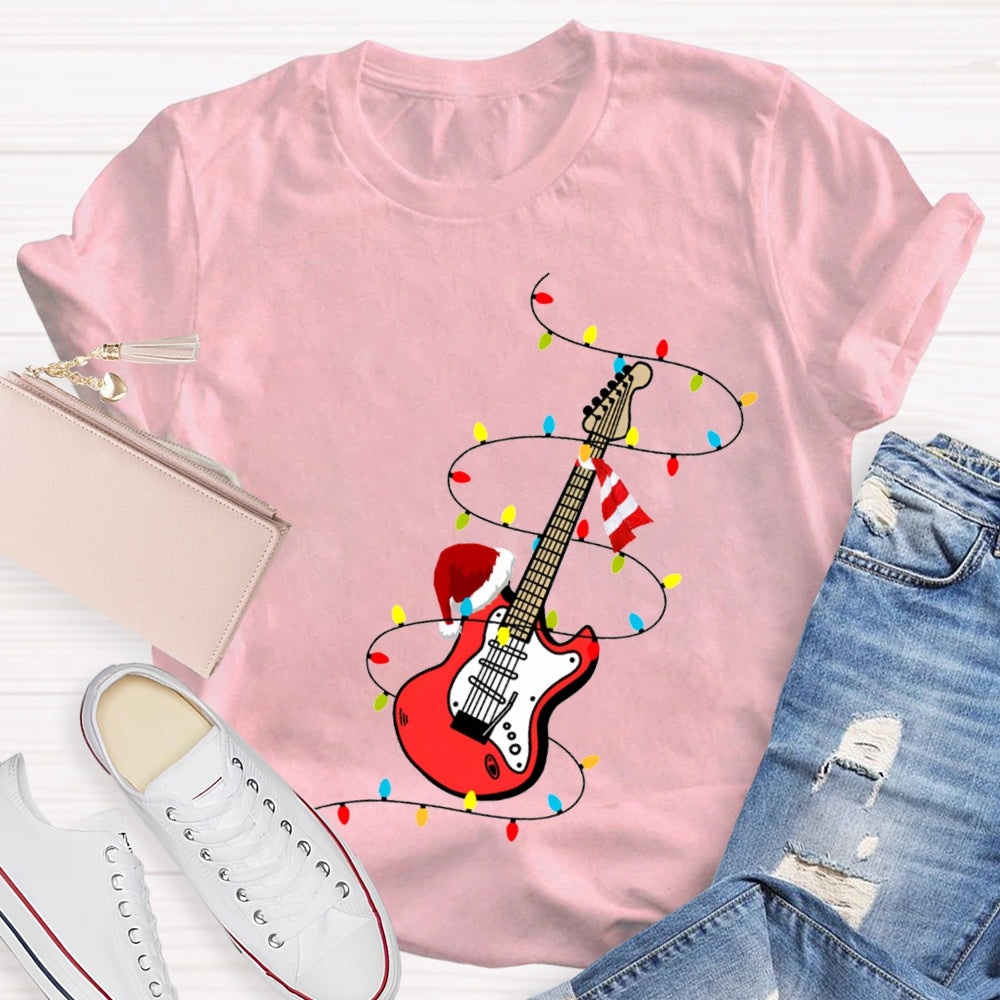 Christmas Music Teacher Guitar And Christmas Lights T-shirt