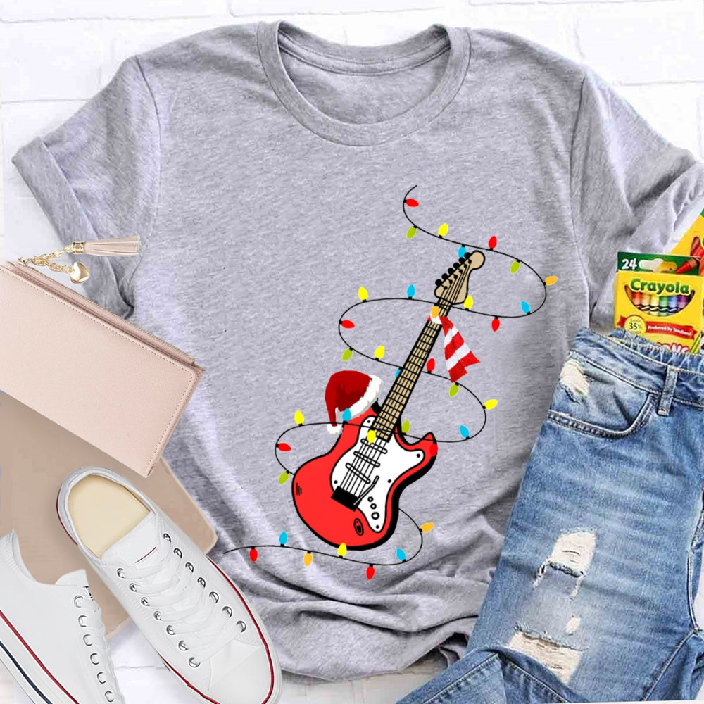 Christmas Music Teacher Guitar And Christmas Lights T-shirt