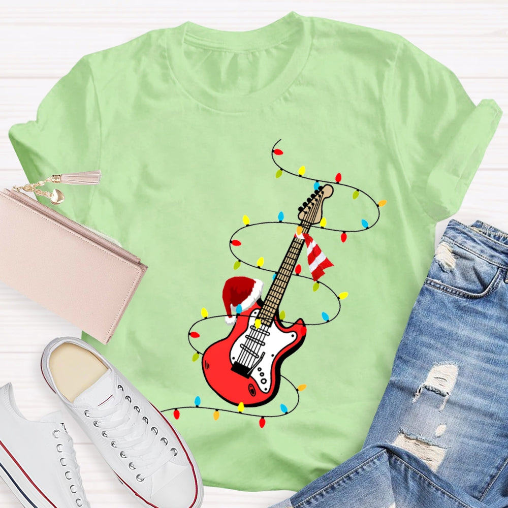 Christmas Music Teacher Guitar And Christmas Lights T-shirt