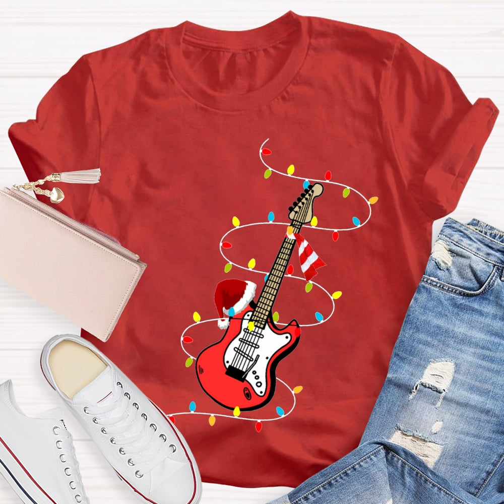 Christmas Music Teacher Guitar And Christmas Lights T-shirt