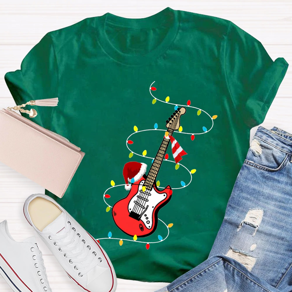 Christmas Music Teacher Guitar And Christmas Lights T-shirt