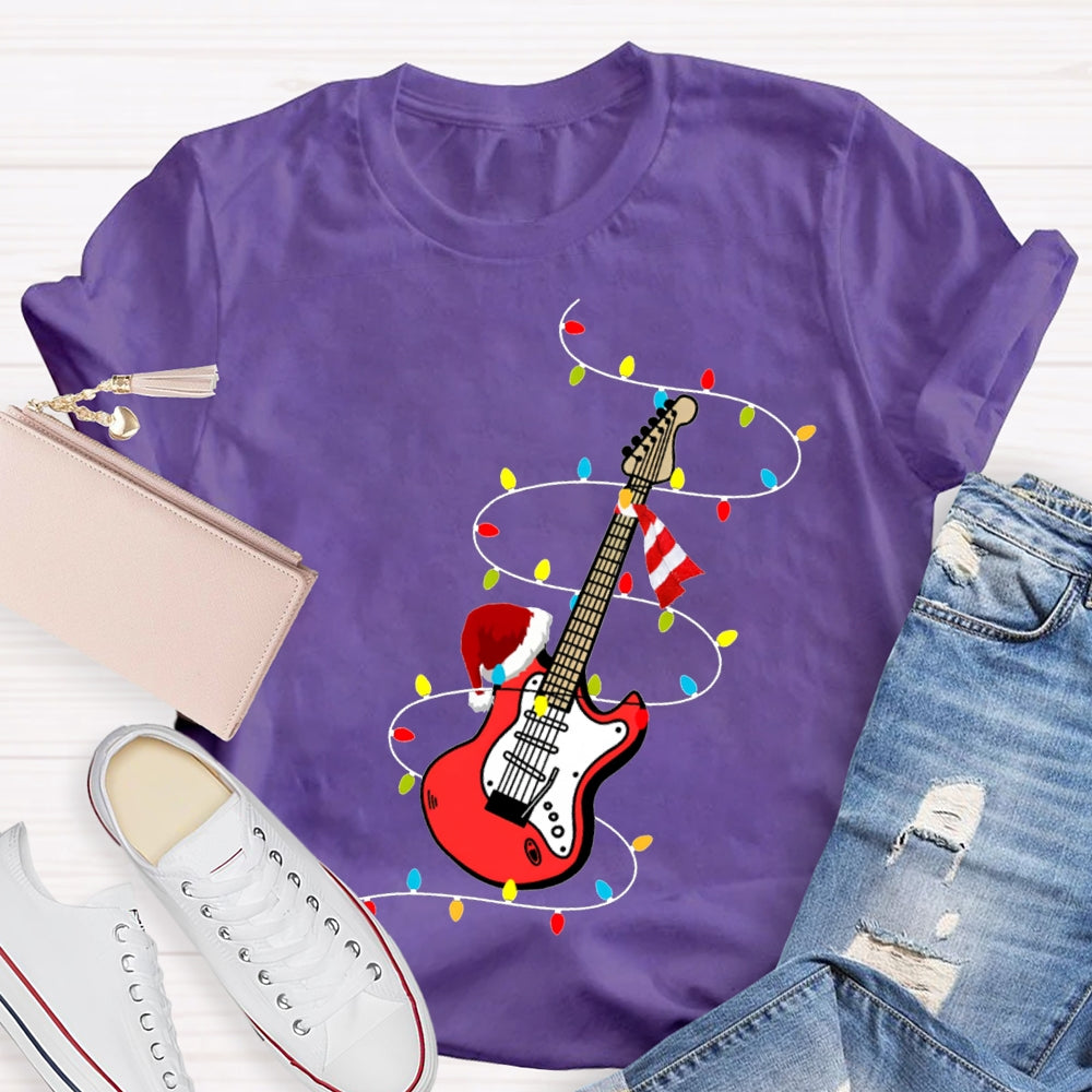 Christmas Music Teacher Guitar And Christmas Lights T-shirt