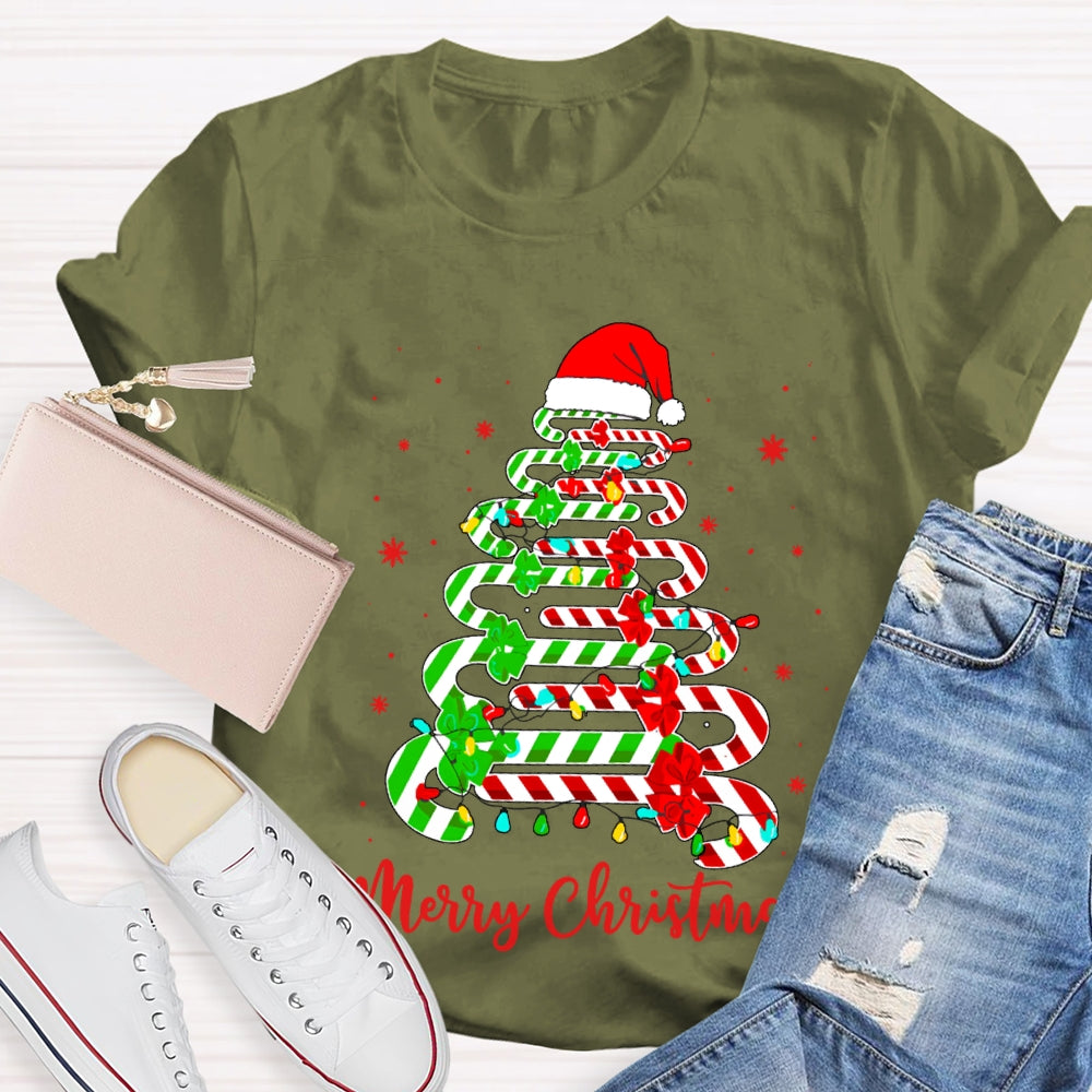 Merry Christmas And Christmas Candy Tree Merry Vibes T-shirt