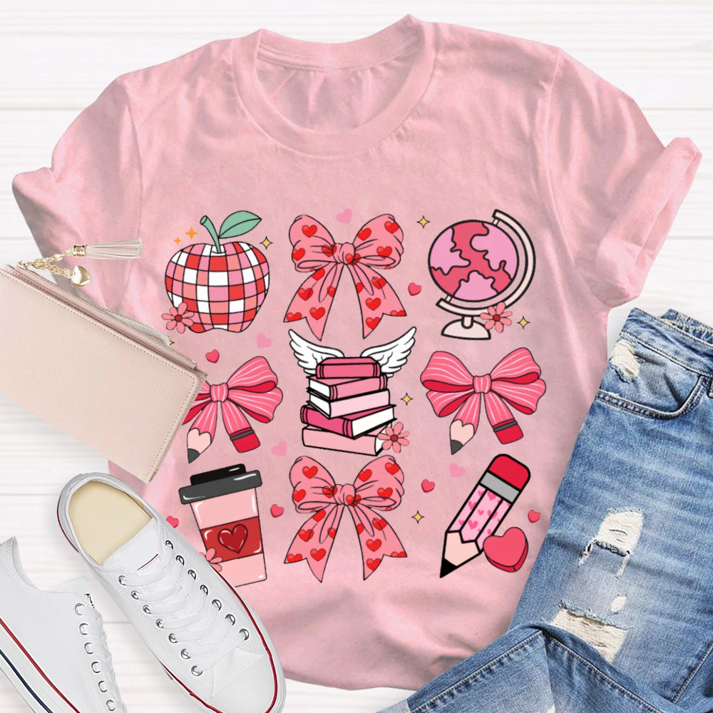 Pink Bow Pencil And Books Valentine'S Day T-shirt