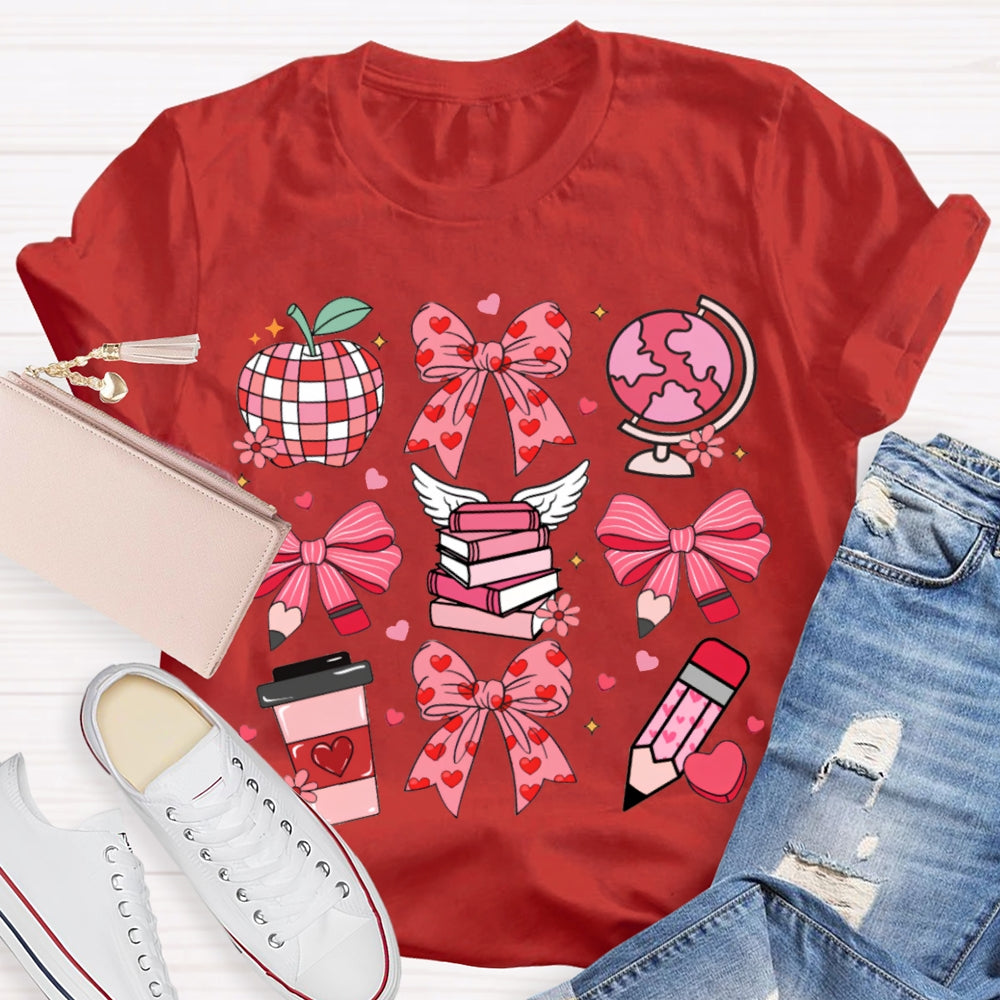Pink Bow Pencil And Books Valentine'S Day T-shirt