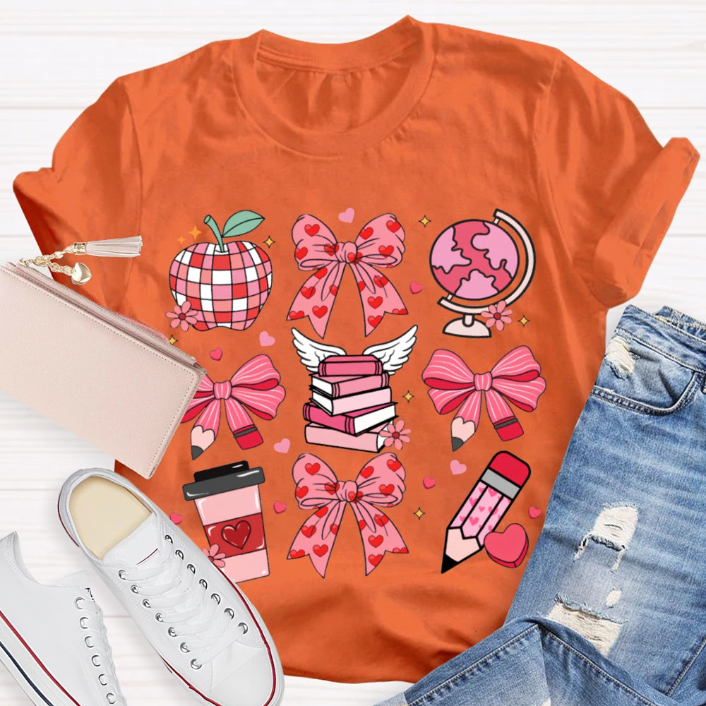 Pink Bow Pencil And Books Valentine'S Day T-shirt