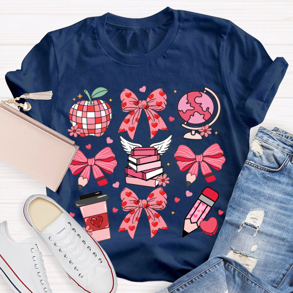 Pink Bow Pencil And Books Valentine'S Day T-shirt