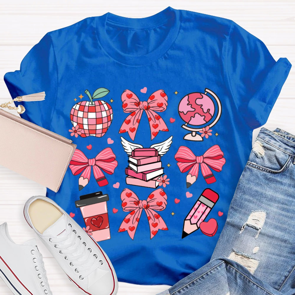 Pink Bow Pencil And Books Valentine'S Day T-shirt