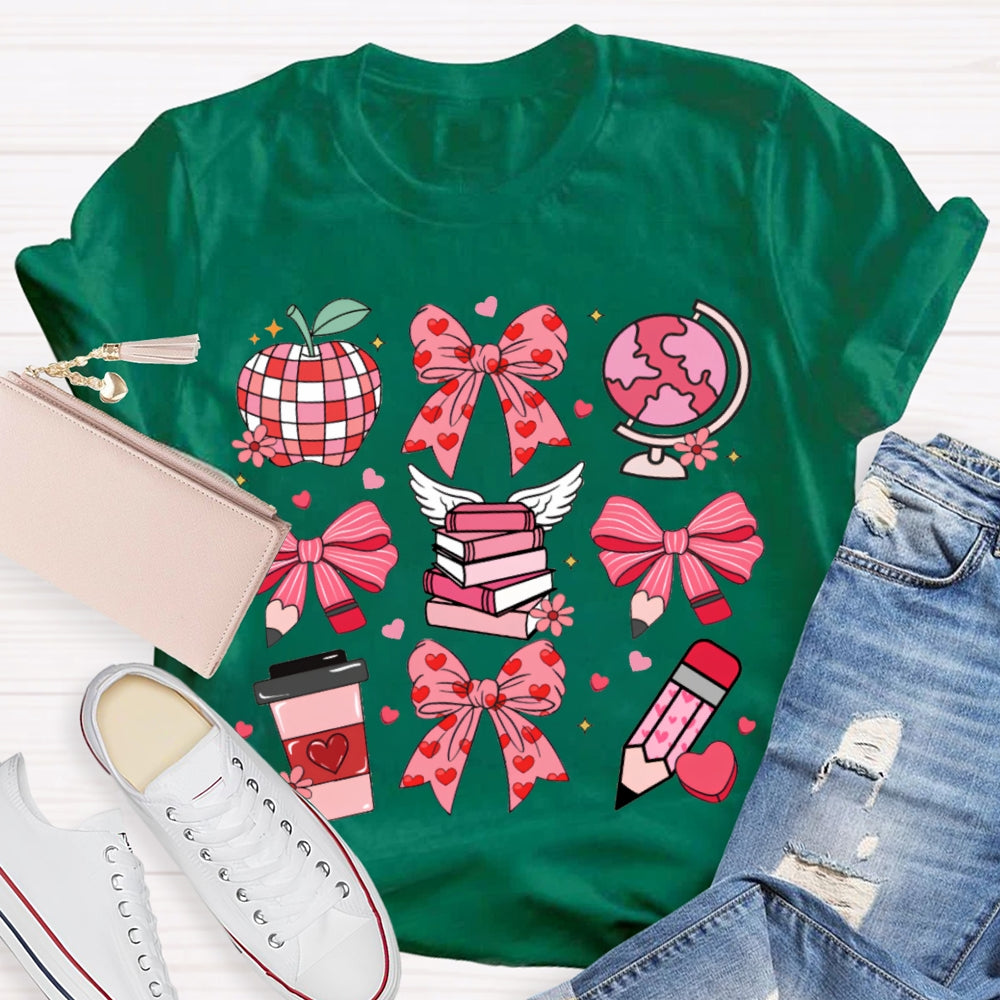 Pink Bow Pencil And Books Valentine'S Day T-shirt