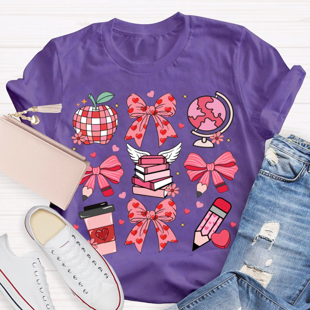 Pink Bow Pencil And Books Valentine'S Day T-shirt