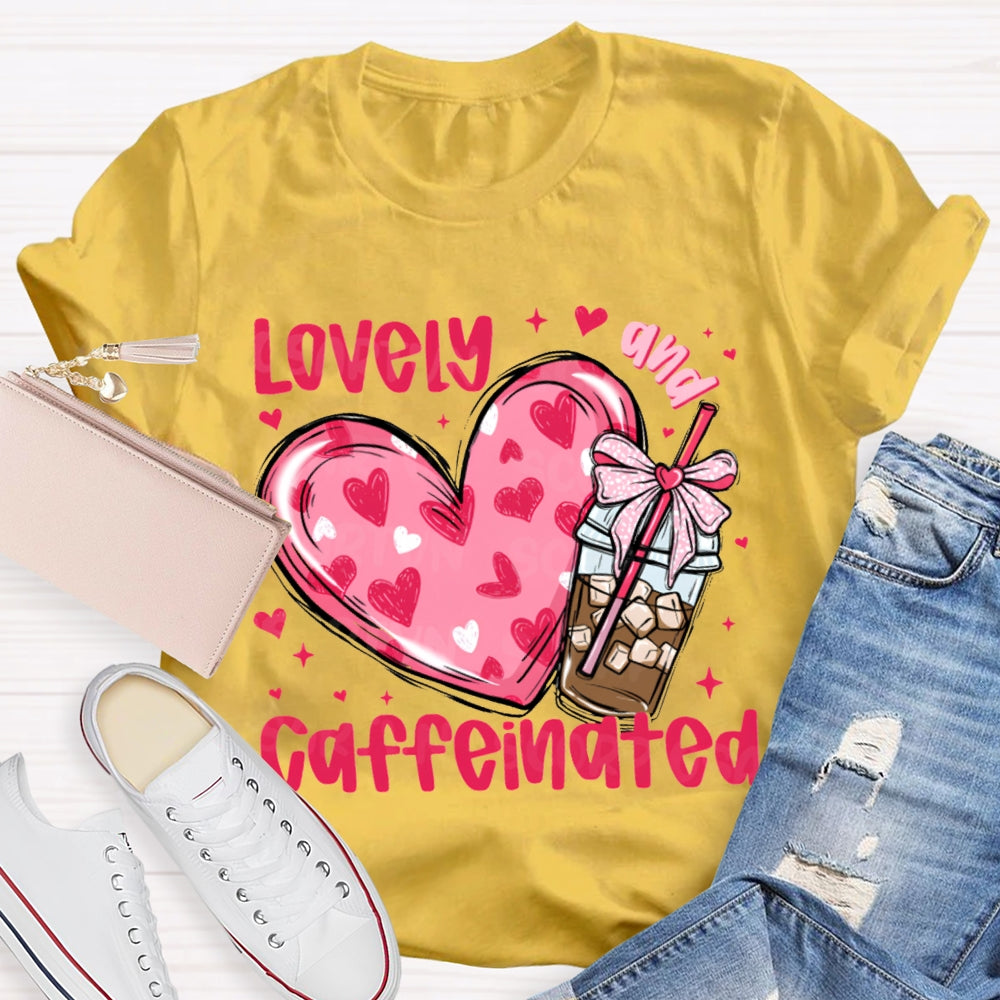 Lovely Caffeinated Pink Hearts And Coffee Cups T-shirt