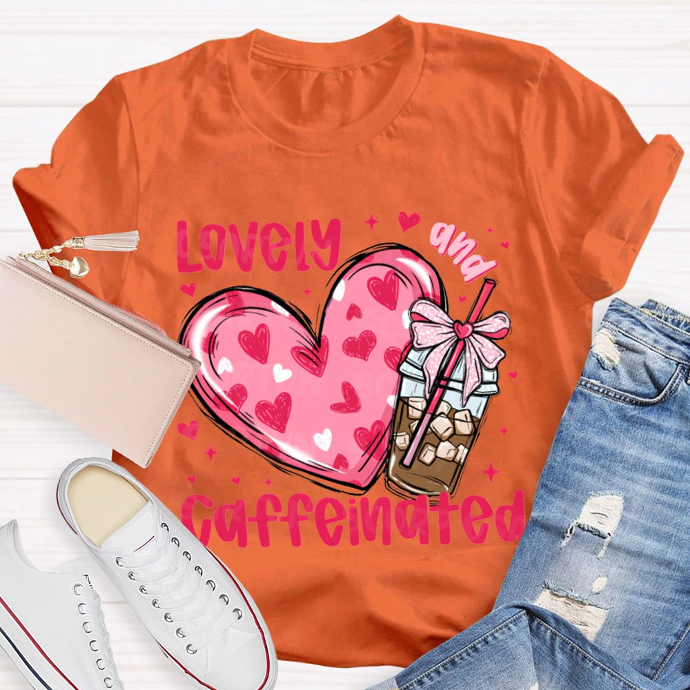 Lovely Caffeinated Pink Hearts And Coffee Cups T-shirt