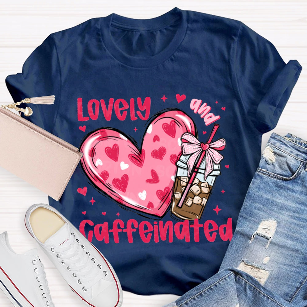 Lovely Caffeinated Pink Hearts And Coffee Cups T-shirt