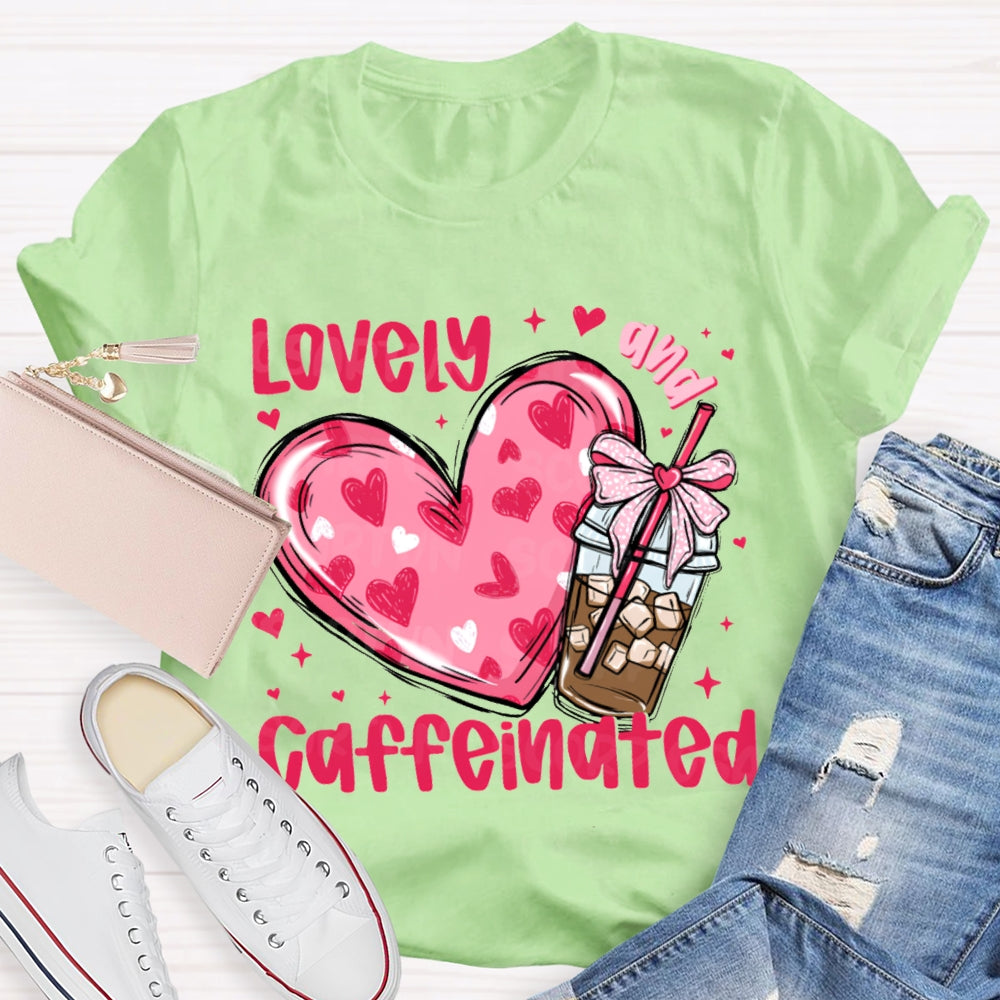 Lovely Caffeinated Pink Hearts And Coffee Cups T-shirt