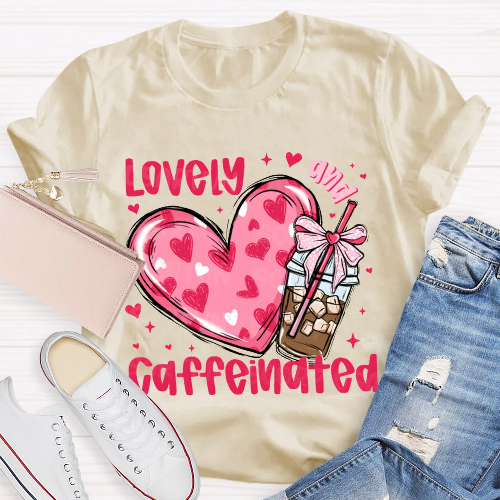 Lovely Caffeinated Pink Hearts And Coffee Cups T-shirt