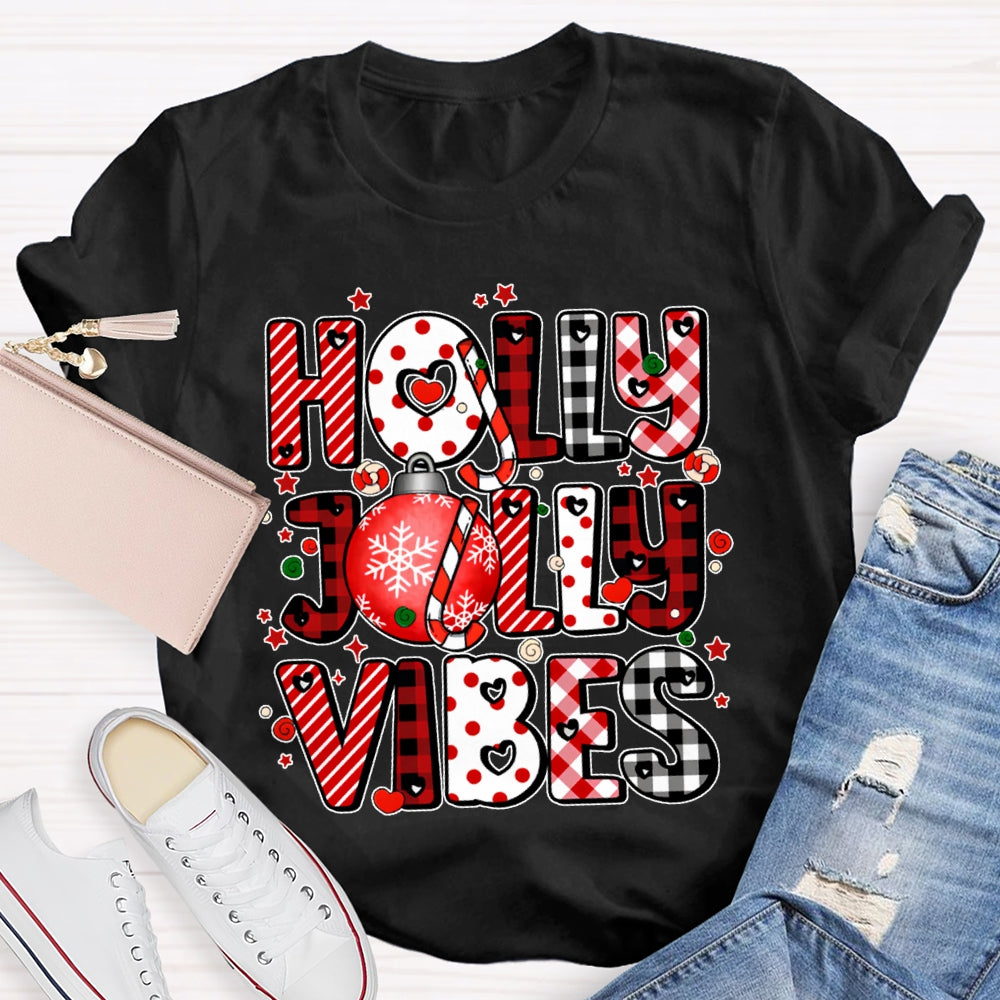 Holly Jolly Vibes Colorful Christmas Fonts T-shirt