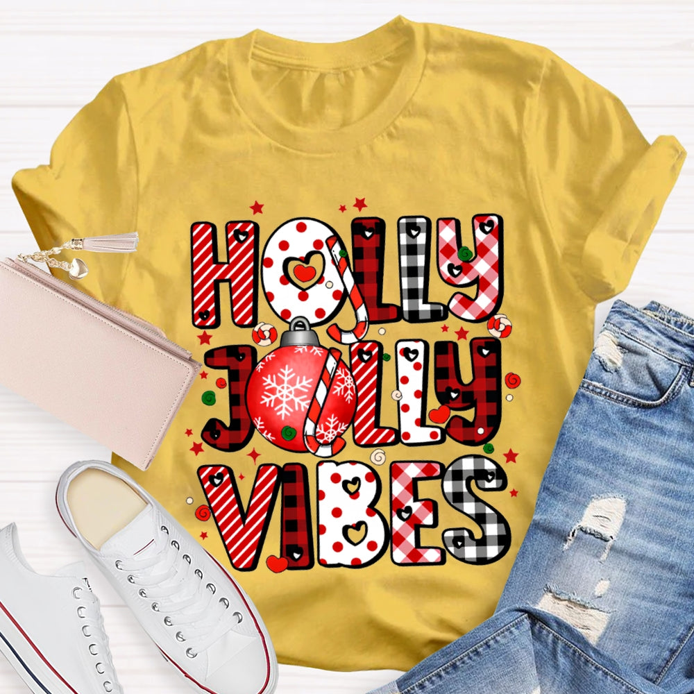 Holly Jolly Vibes Colorful Christmas Fonts T-shirt