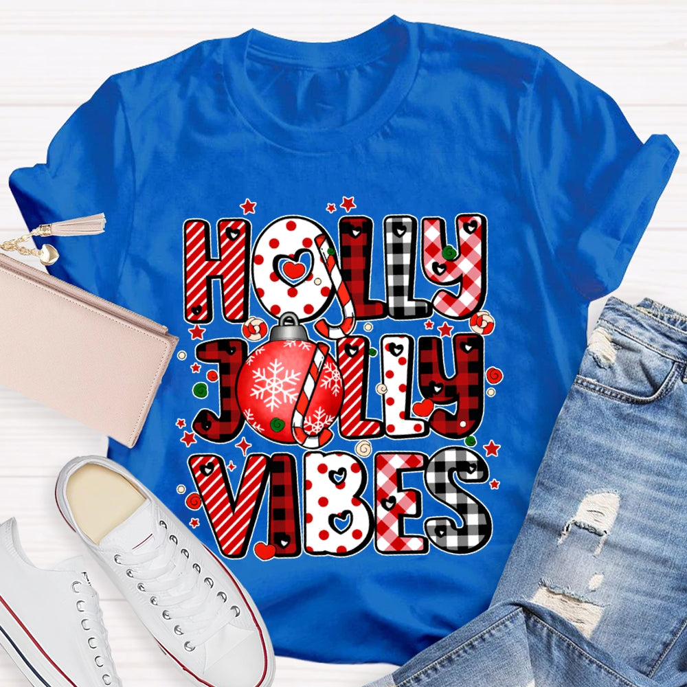 Holly Jolly Vibes Colorful Christmas Fonts T-shirt