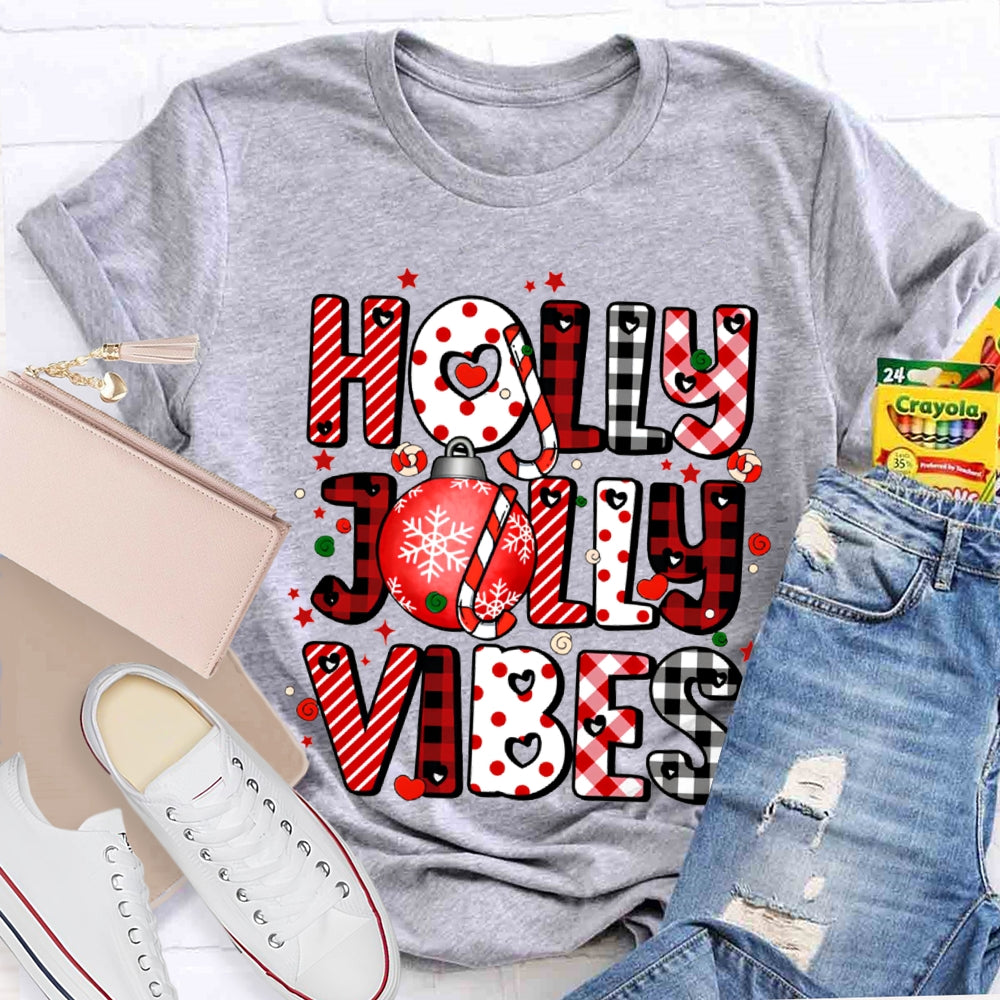 Holly Jolly Vibes Colorful Christmas Fonts T-shirt