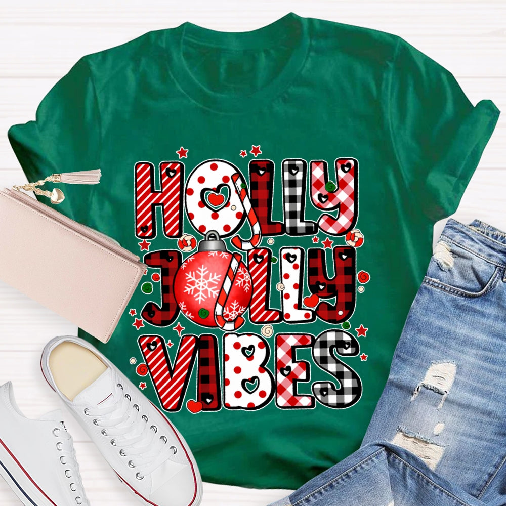 Holly Jolly Vibes Colorful Christmas Fonts T-shirt