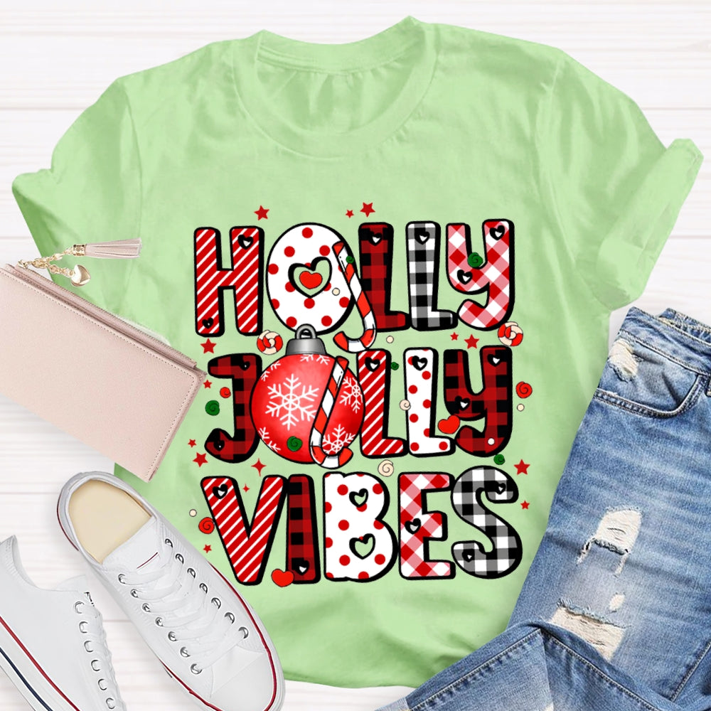 Holly Jolly Vibes Colorful Christmas Fonts T-shirt
