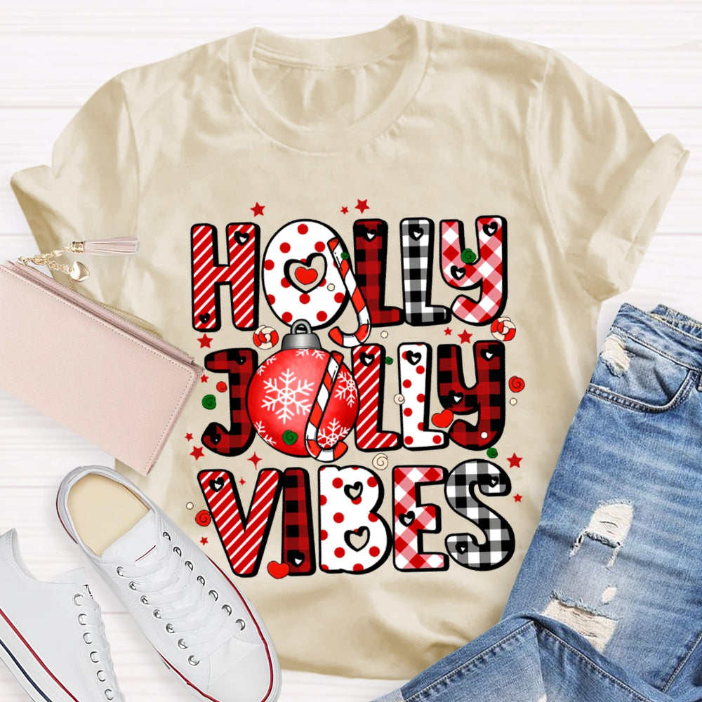 Holly Jolly Vibes Colorful Christmas Fonts T-shirt