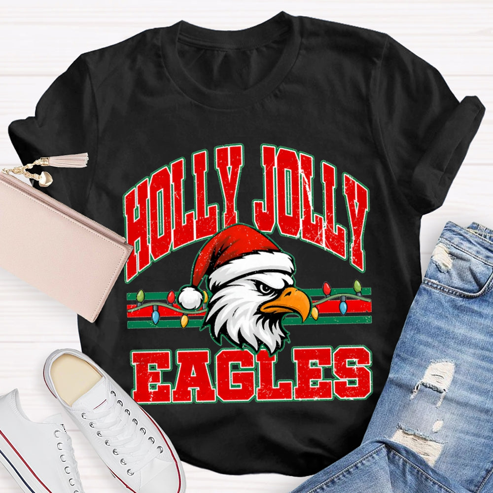 Personalized Mascot Holly Jolly Eagles Merry Christmas T-shirt