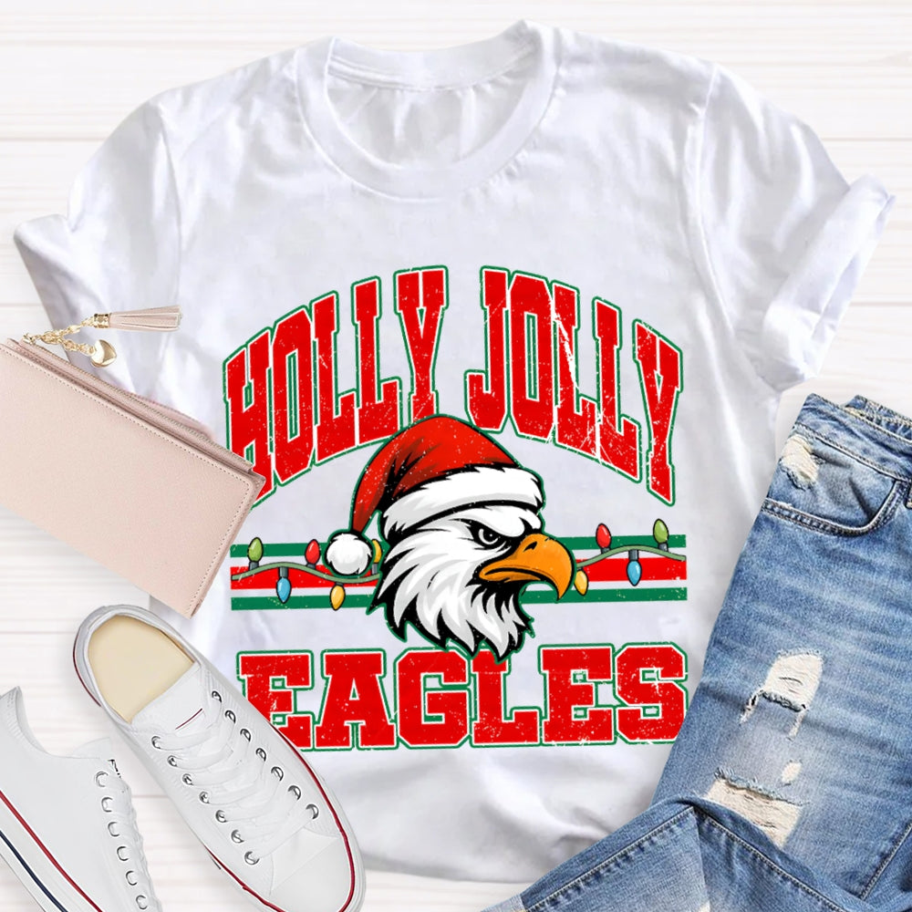 Personalized Mascot Holly Jolly Eagles Merry Christmas T-shirt