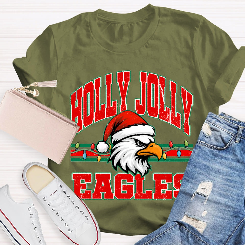 Personalized Mascot Holly Jolly Eagles Merry Christmas T-shirt