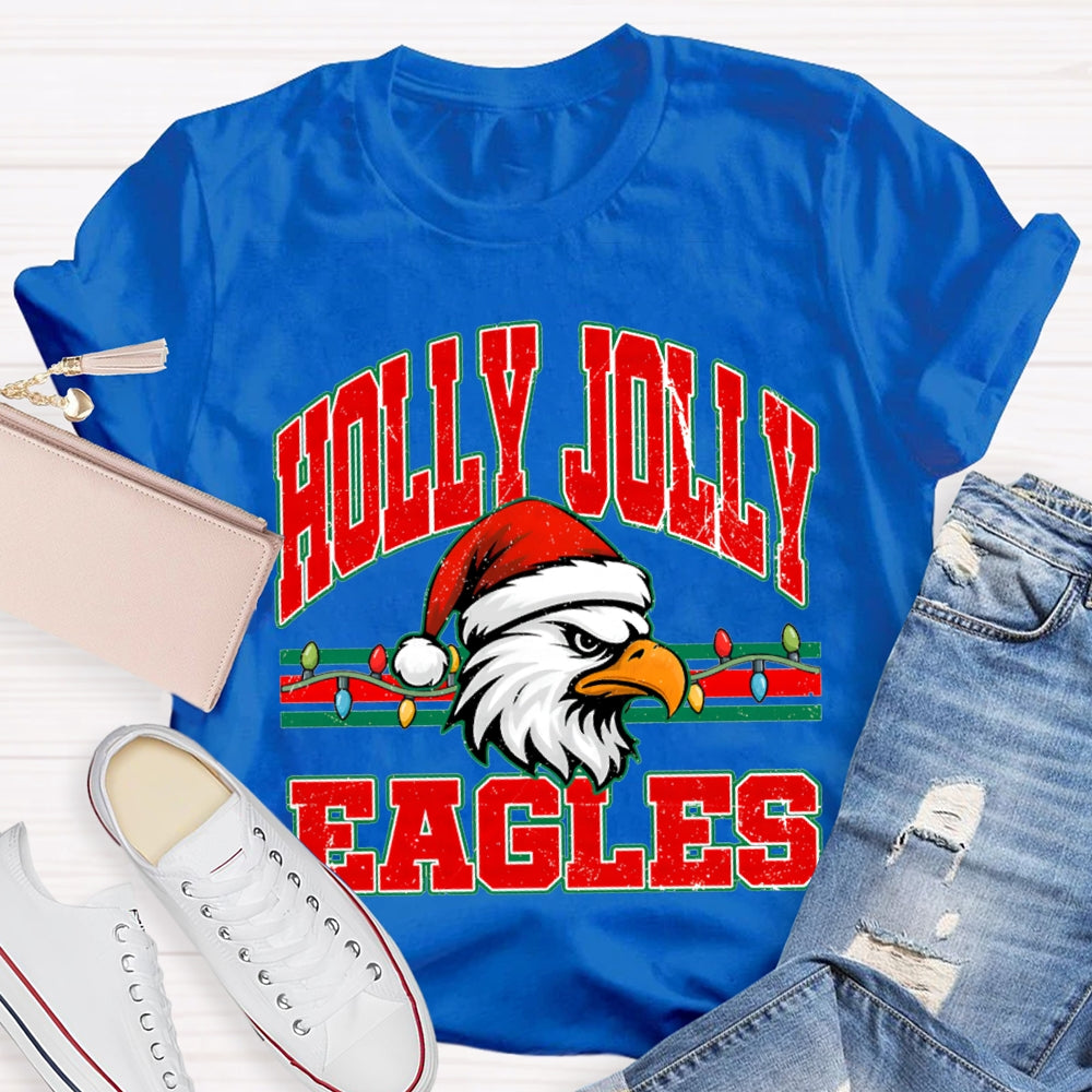 Personalized Mascot Holly Jolly Eagles Merry Christmas T-shirt