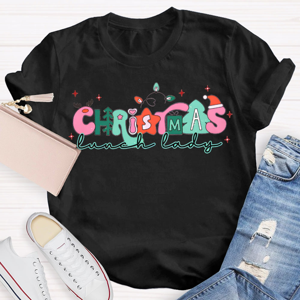 Christmas Lunch Lady Christmas Lights And Merry Vibes T-shirt