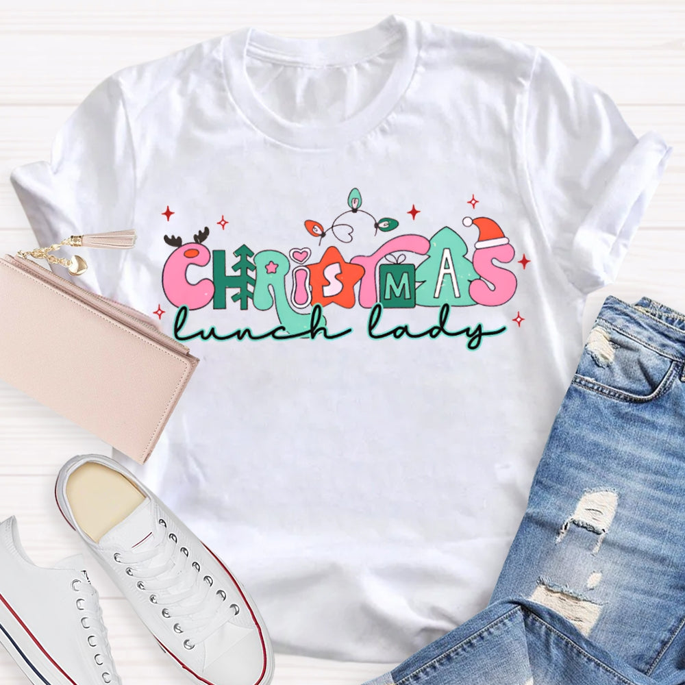 Christmas Lunch Lady Christmas Lights And Merry Vibes T-shirt