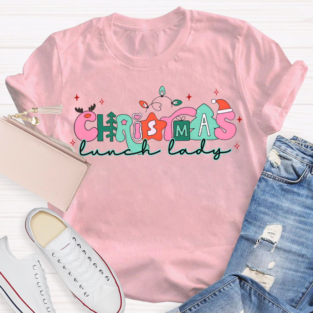 Christmas Lunch Lady Christmas Lights And Merry Vibes T-shirt
