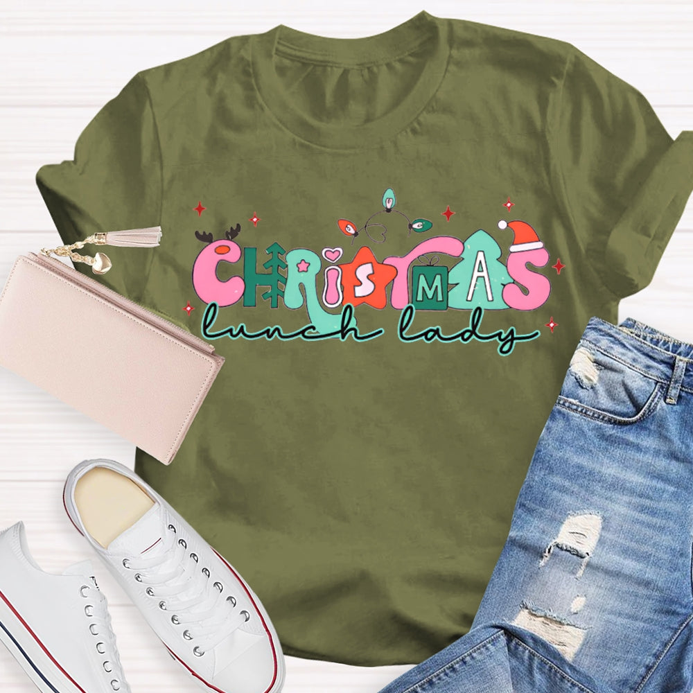 Christmas Lunch Lady Christmas Lights And Merry Vibes T-shirt