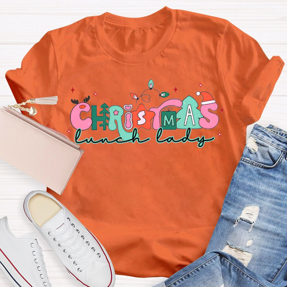 Christmas Lunch Lady Christmas Lights And Merry Vibes T-shirt