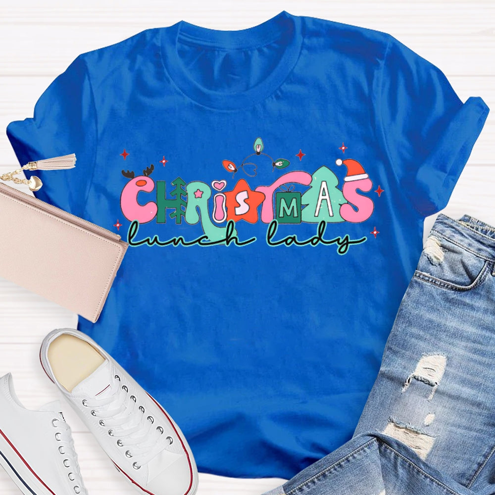 Christmas Lunch Lady Christmas Lights And Merry Vibes T-shirt