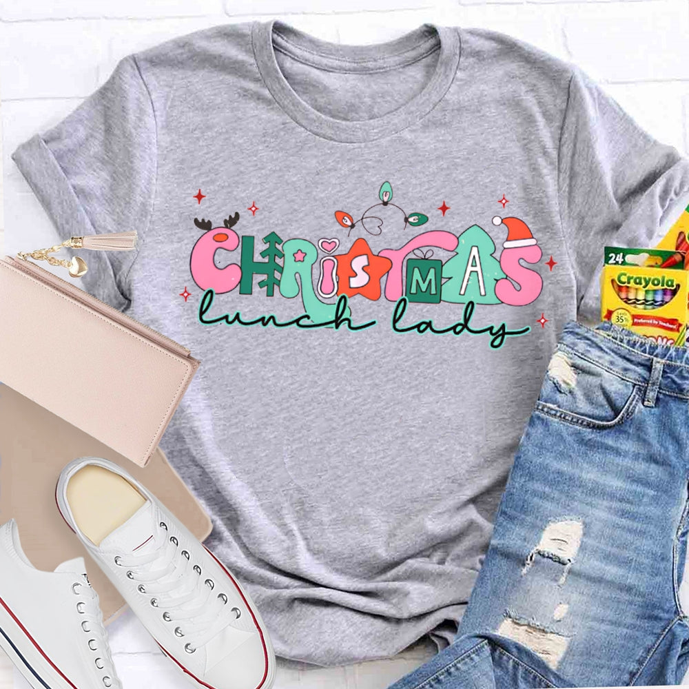 Christmas Lunch Lady Christmas Lights And Merry Vibes T-shirt
