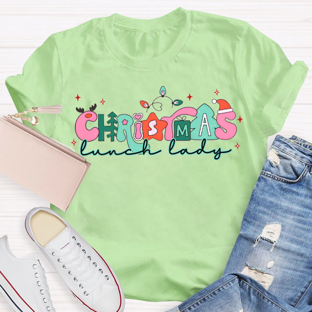 Christmas Lunch Lady Christmas Lights And Merry Vibes T-shirt