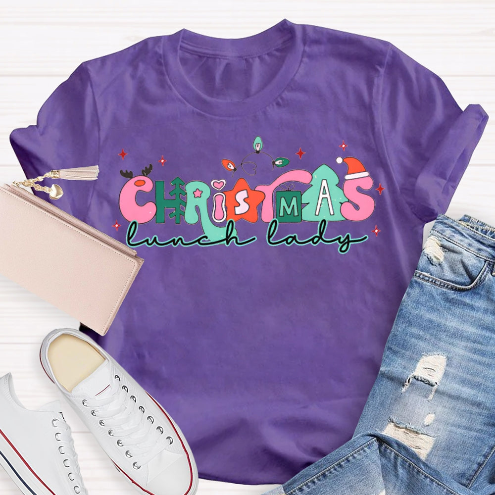 Christmas Lunch Lady Christmas Lights And Merry Vibes T-shirt
