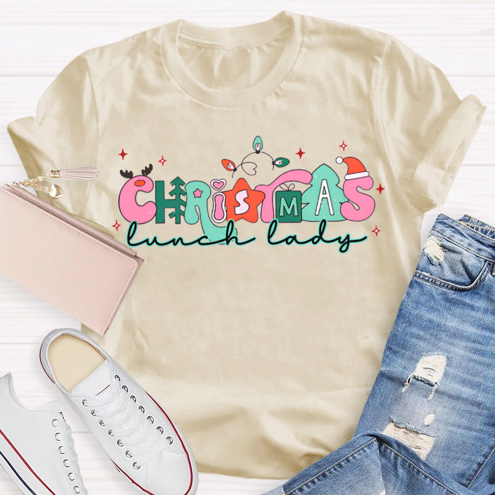 Christmas Lunch Lady Christmas Lights And Merry Vibes T-shirt