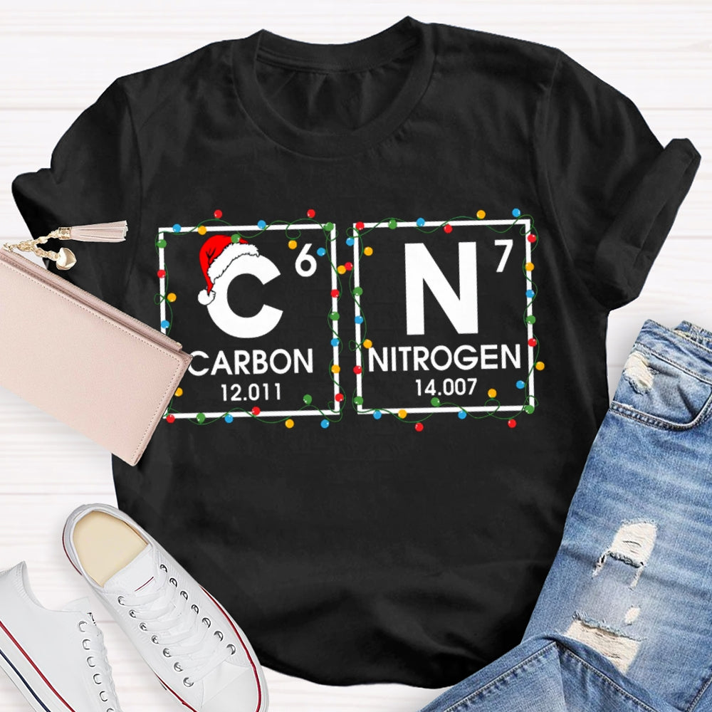 Christmas Carbon Nitrogen Science Teacher Christmas Lights T-shirt
