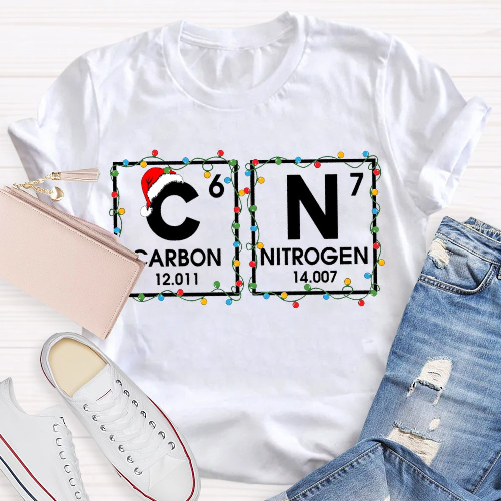 Christmas Carbon Nitrogen Science Teacher Christmas Lights T-shirt