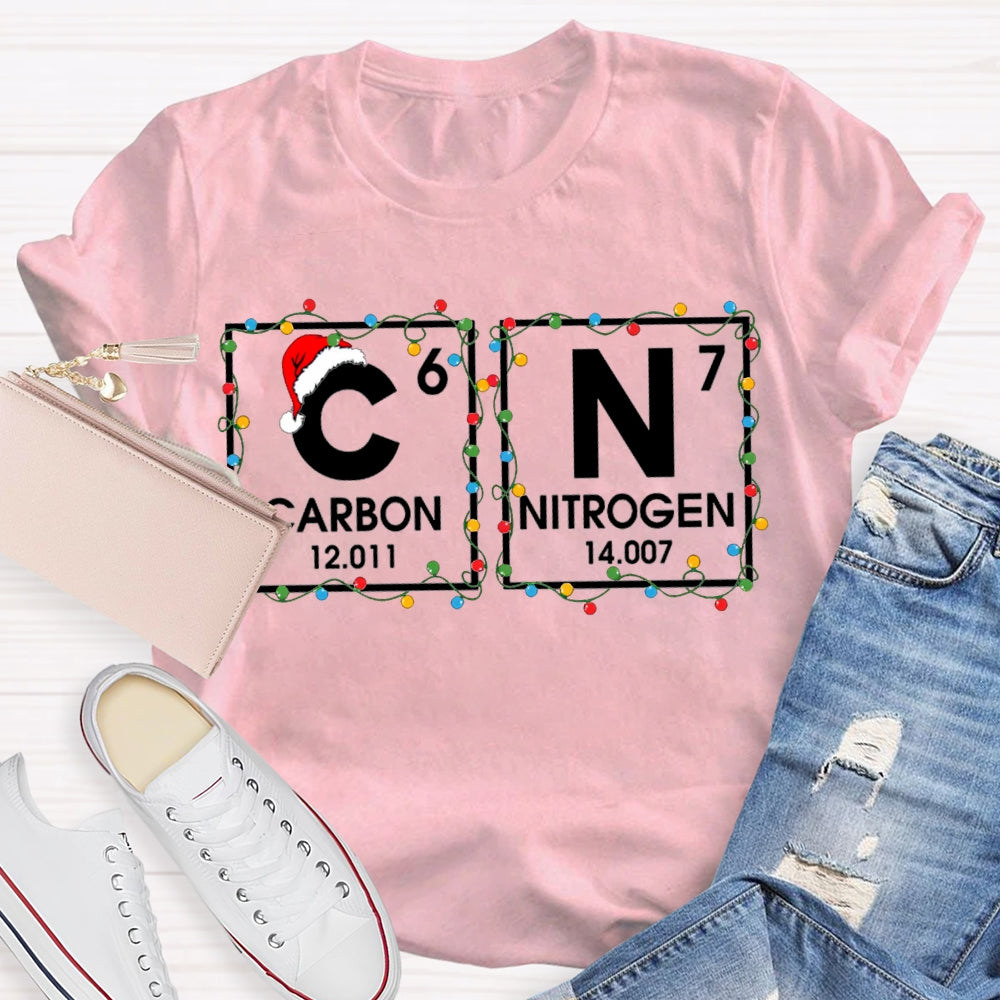 Christmas Carbon Nitrogen Science Teacher Christmas Lights T-shirt