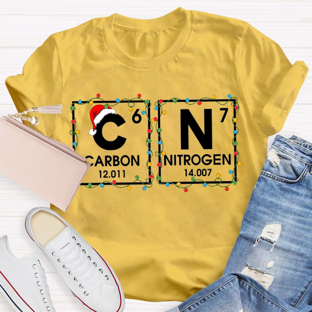 Christmas Carbon Nitrogen Science Teacher Christmas Lights T-shirt